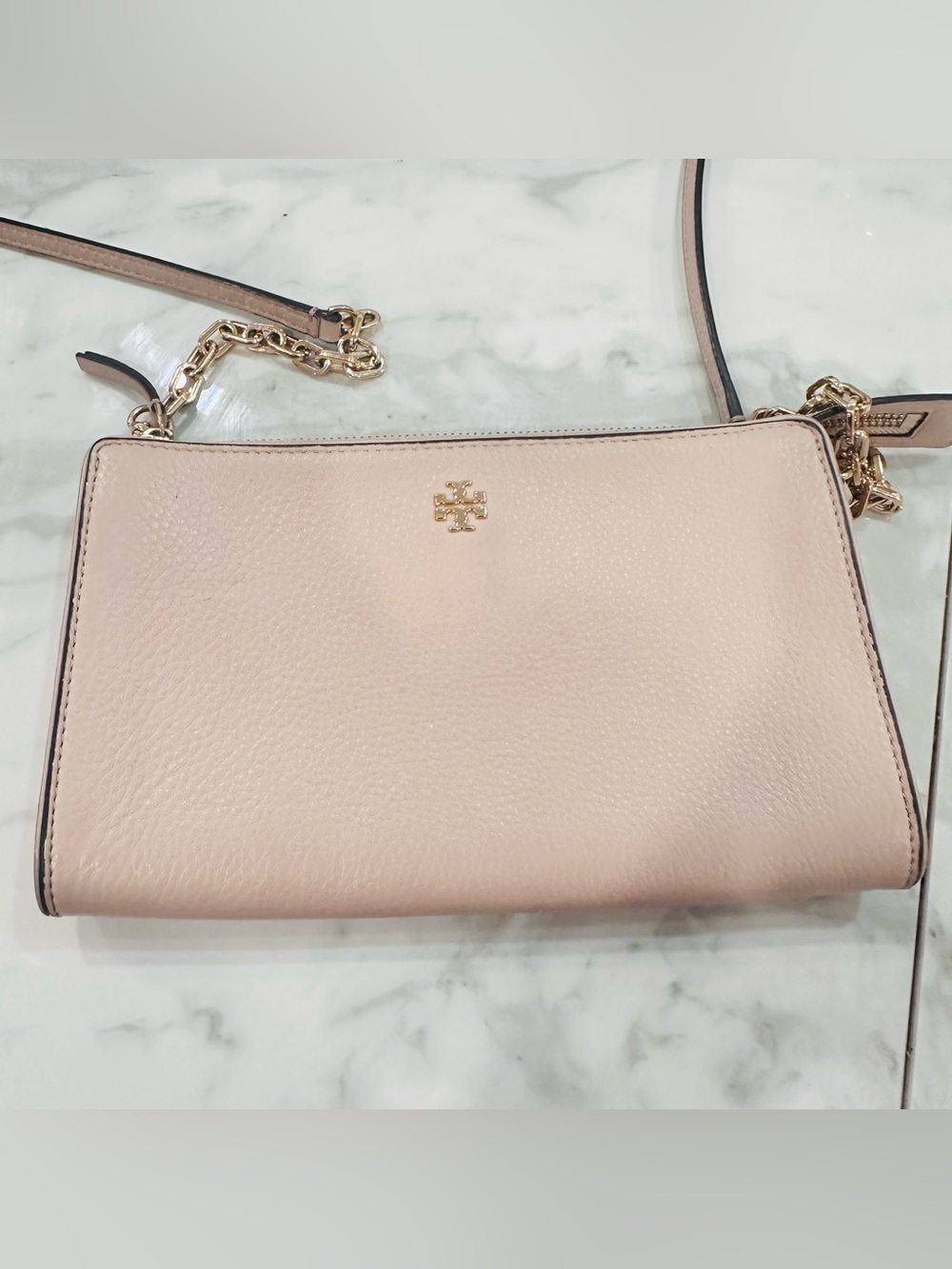Tory Burch Blush Pink Leather Pebbled Crossbody Purse Bag Gold Hardware EUC